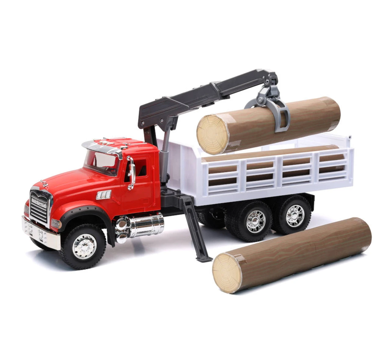 New Ray Toys 1:18 Scale Mack Granite Log Truck With Crane