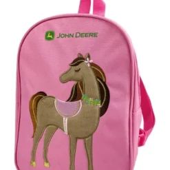John Deere Toddler Girls Pink Plush Backpack With Horse Embroidery Logo