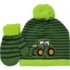 John Deere Green Striped Tractor Pom-Pom Beanie Set