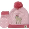 John Deere Girls Pink Polka Dot Floral Horse Beanie Set