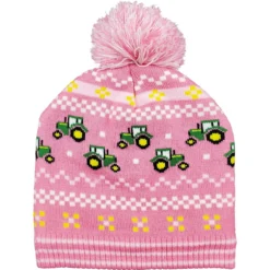 John Deere Girls Pink Tractor Knit Stocking Hat