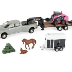 1:32 Scale RAM Pickup Truck Toy With Case Construction SV340B Skid Steer, Trailers And Accessories