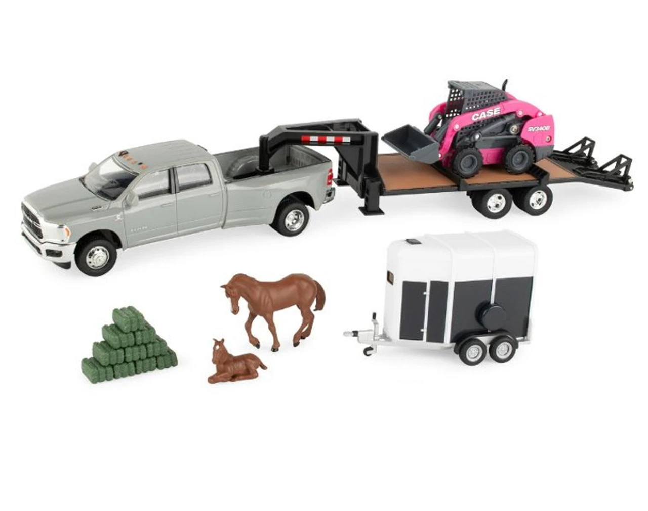 1:32 Scale RAM Pickup Truck Toy With Case Construction SV340B Skid Steer, Trailers And Accessories