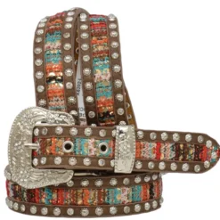 M&F Girls Angle Ranch Multi Colored Inlay Brown Belt