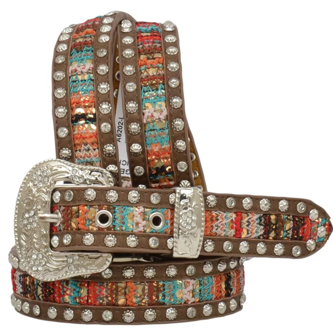 M&F Girls Angle Ranch Multi Colored Inlay Brown Belt