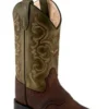 Old West Boys Waxy Green Broad Square Toe Boots