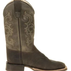 Old West Youth Green Waxy Top Brown Western Boots