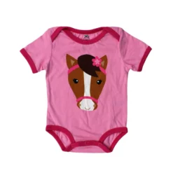 Doodle Pants Girls Pink Horse Short Sleeve Bodysuit