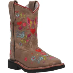Dan Post Girls Taupe Embroidered Fleur Broad Square Toe Boots