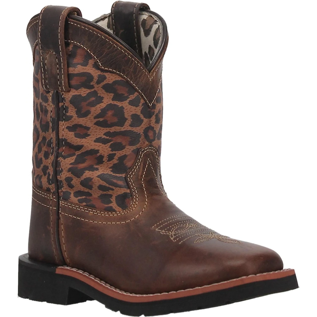 Dan Post Girls Brown Leopard Makucha Square Toe Boots