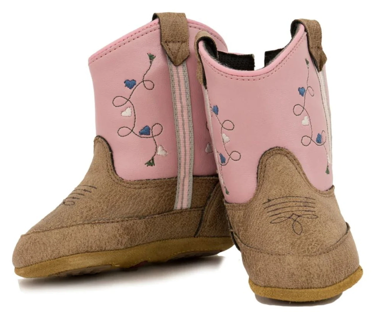 Old West Infant Girls Pink With Blue Hearts Poppet Boots
