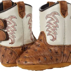 Old West Infant White & Ostrich Poppet Boots