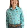 Panhandle Girls Aqua Long Sleeve Western Snap Shirt