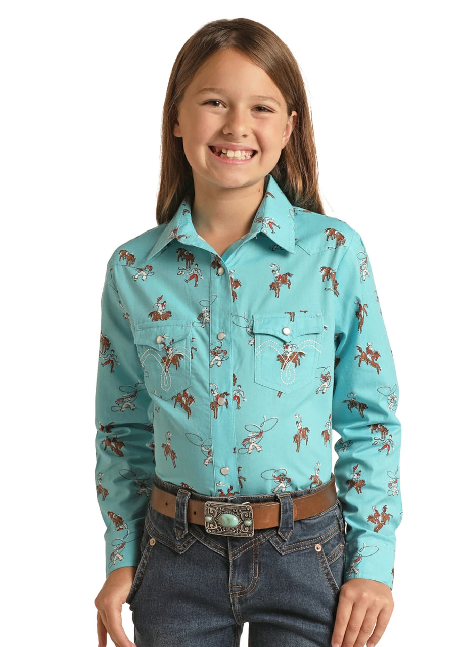 Panhandle Girls Aqua Long Sleeve Western Snap Shirt