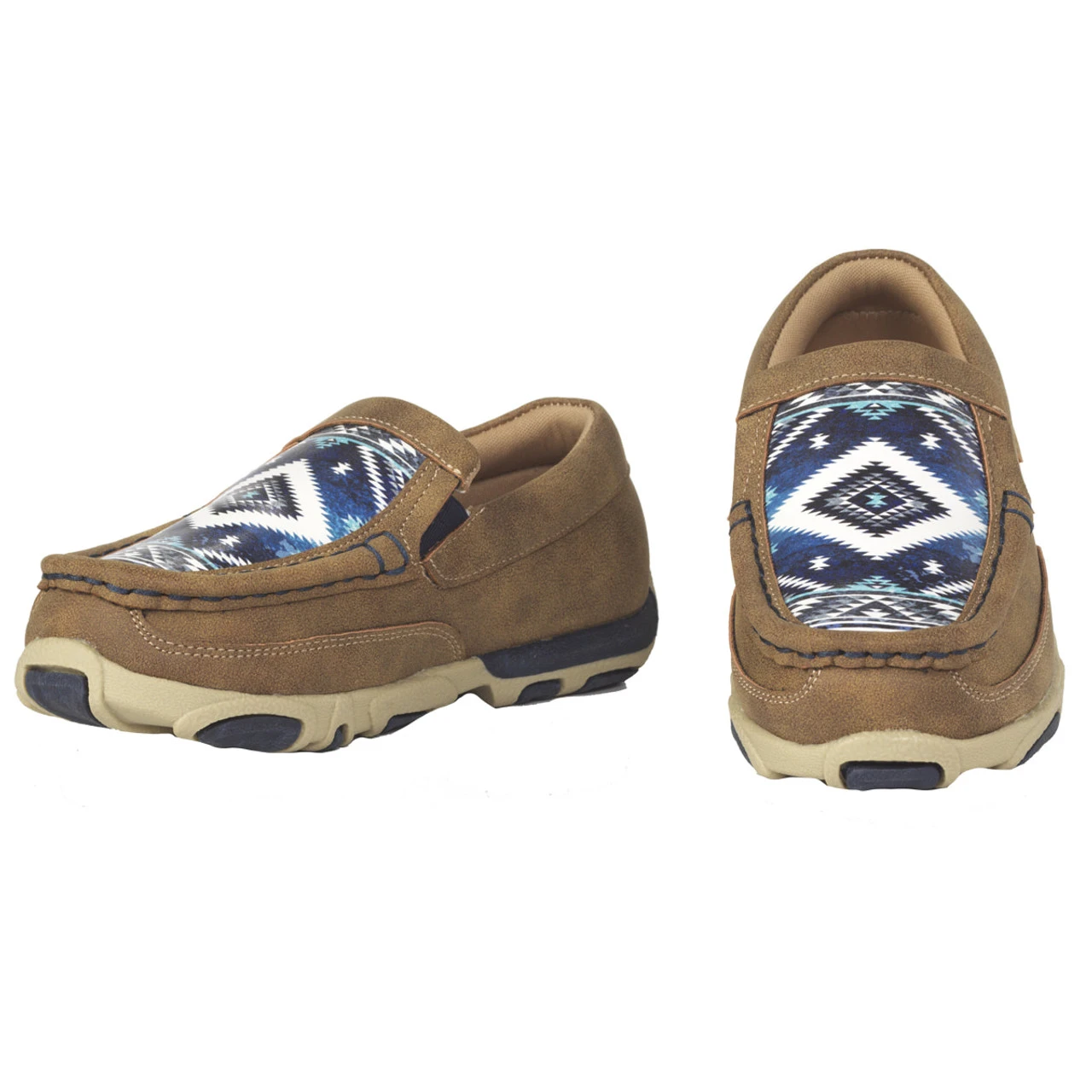 M&F Blakely Navy & Light Blue Aztec Childrens Moccasin Shoe For