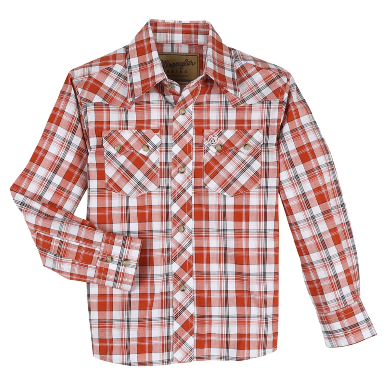 Wrangler Boy's Retro Long Sleeve Sawtooth Snap Pocket Western Shirt In Red