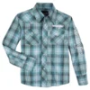 Wrangler Boy's Logo Long Sleeve Western Snap Shirt In Bold Blue Plaid
