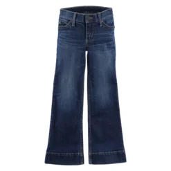 Wrangler Girl's Trouser Hi-Rise Dark Wash Jeans In Regular And Slim With Brown "W" Embroidery