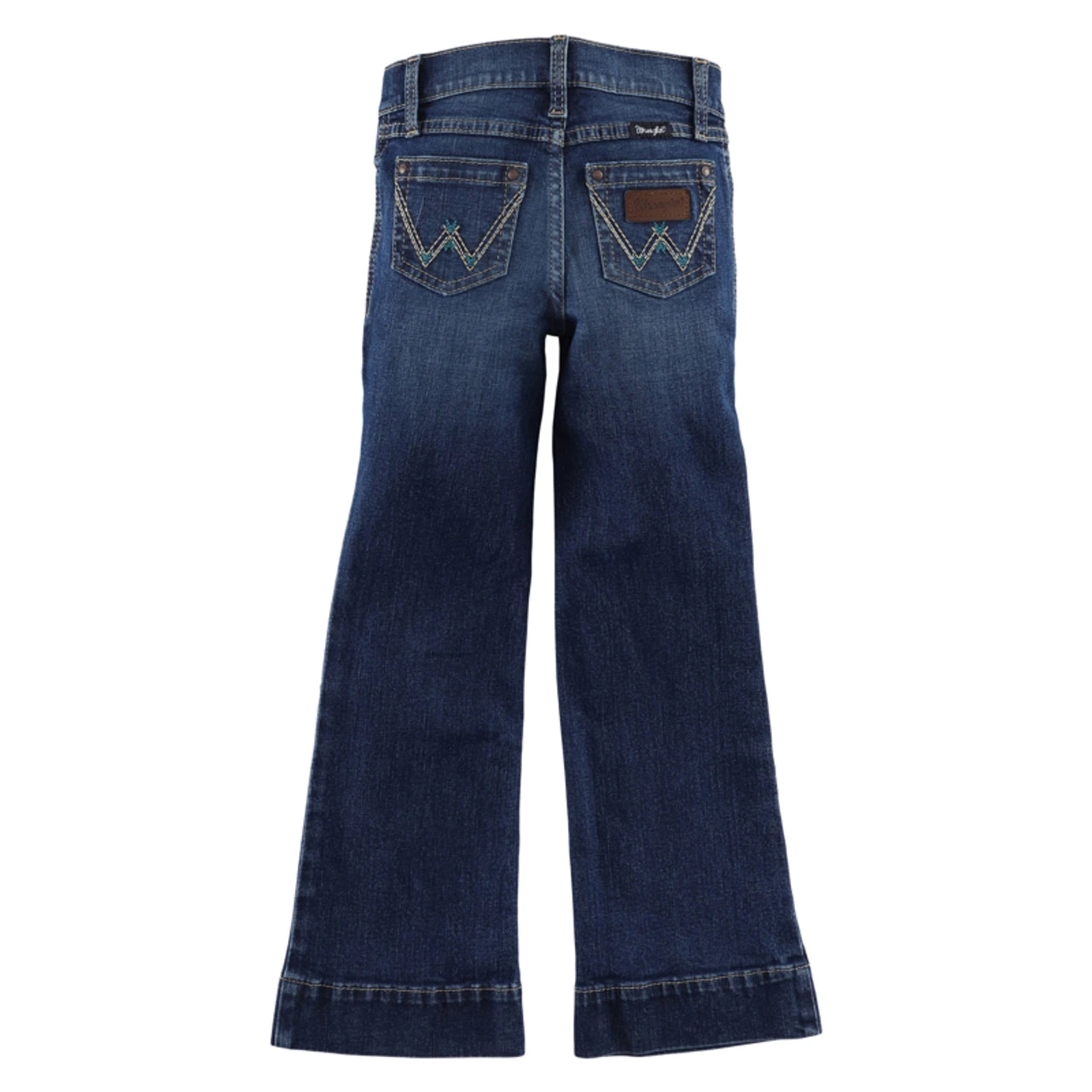 Wrangler Girl's Trouser Hi-Rise Dark Wash Jeans In Regular And Slim With Brown "W" Embroidery - Image 2