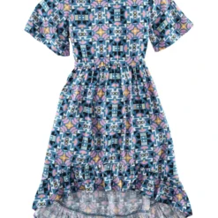 Wrangler Girl's Short Sleeve Dress In Teal Aztec Print
