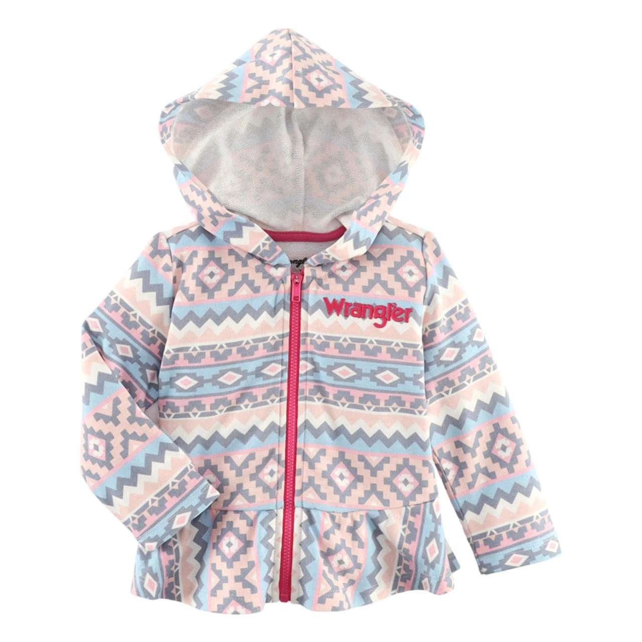 Wrangler Infant Girl's Ruffle Hem Zip Up Hoodie In Multi Colored Aztec Print