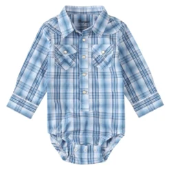 Wrangler Infant Boy's Long Sleeve Western Snap Bodysuit In Sky Blue