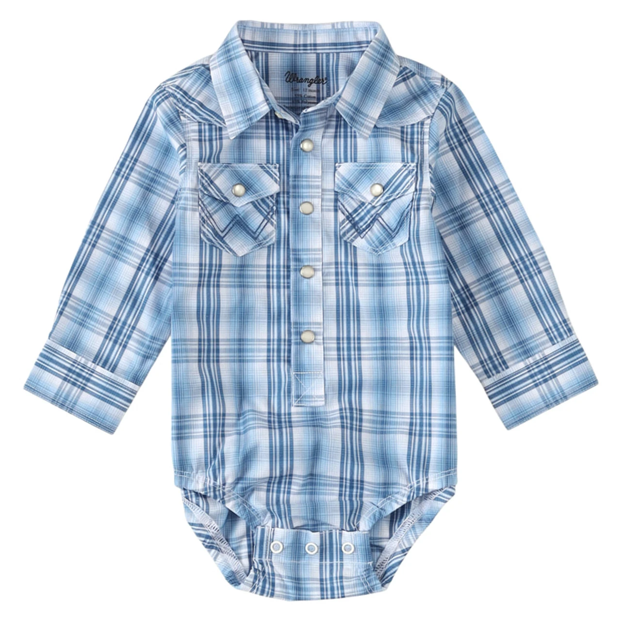 Wrangler Infant Boy's Long Sleeve Western Snap Bodysuit In Sky Blue