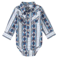 Wrangler Infant Boy's Long Sleeve Western Snap Bodysuit In Multi Blue Aztec Print