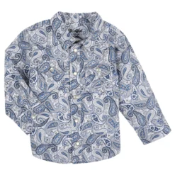 Wrangler Little Boy's Long Sleeve Snap Front Plaid Western Shirt In Paisley Blue