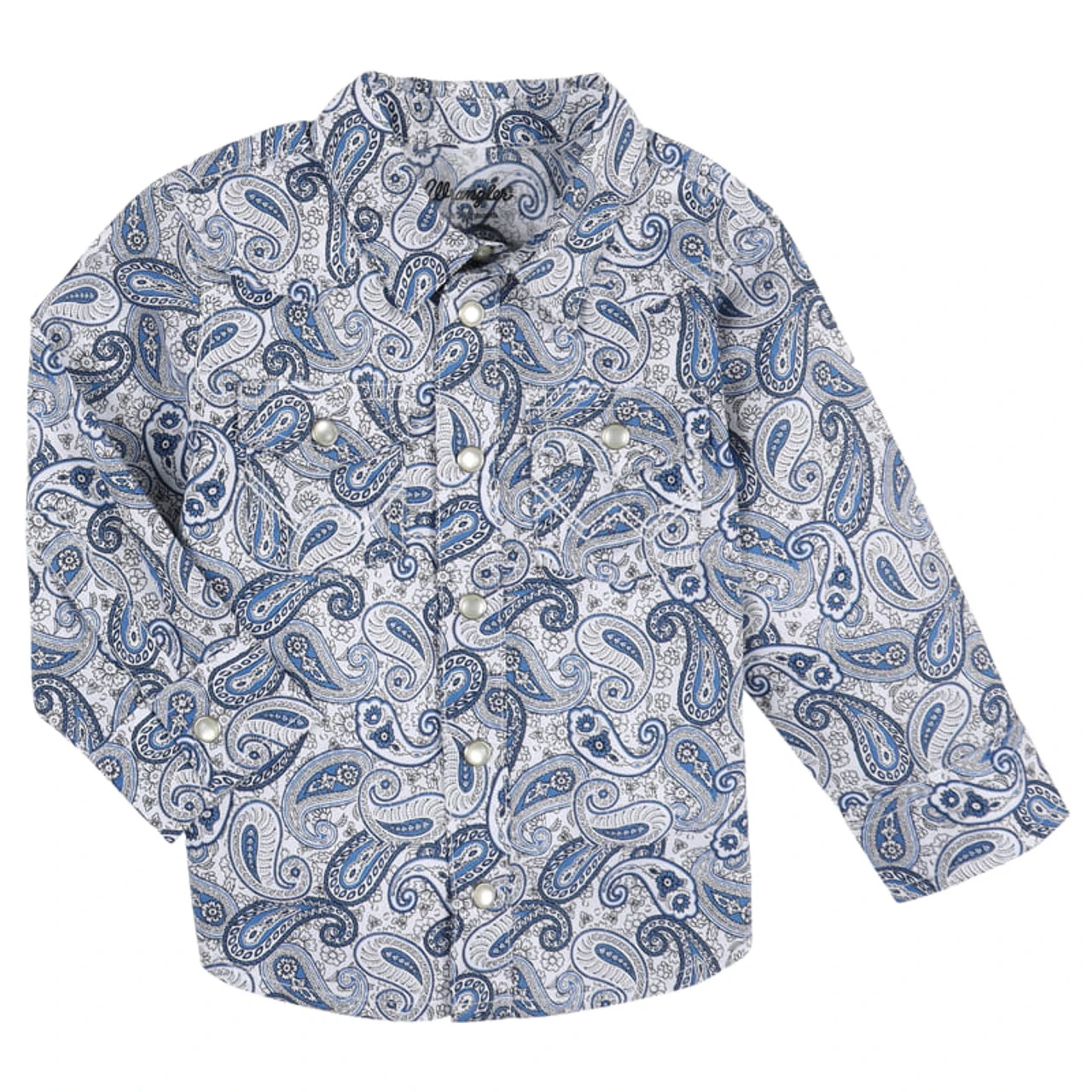 Wrangler Little Boy's Long Sleeve Snap Front Plaid Western Shirt In Paisley Blue