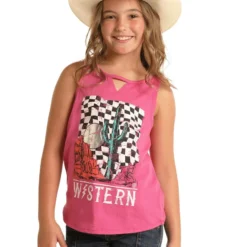 Rock & Roll Denim Girls Fuchsia Western Tank Top