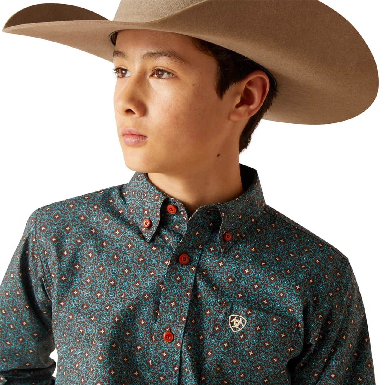 Ariat Boys Bitter Chocolate Broderick Classic Long Sleeve Shirt - Image 3