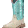 Dan Post Girls Youth 8" Pull On Splatt Teal Square Bone Western Boots