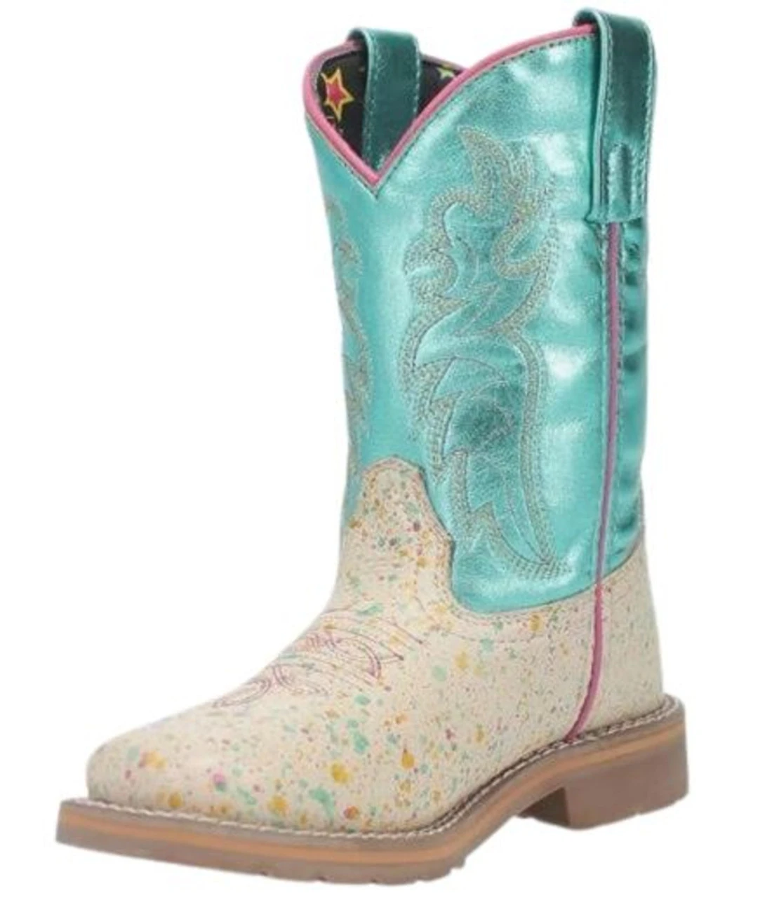 Dan Post Girls Youth 8" Pull On Splatt Teal Square Bone Western Boots