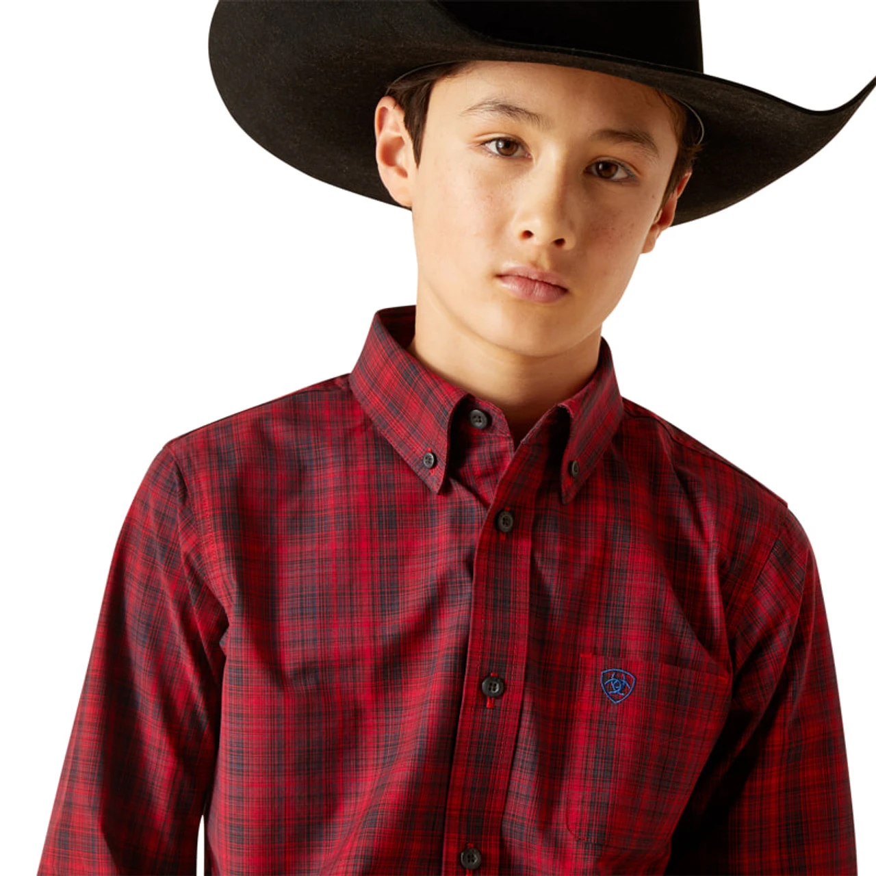 Ariat Boy's Red Pro Series Paxton Classic Fit Long Sleeve Shirt - Image 2