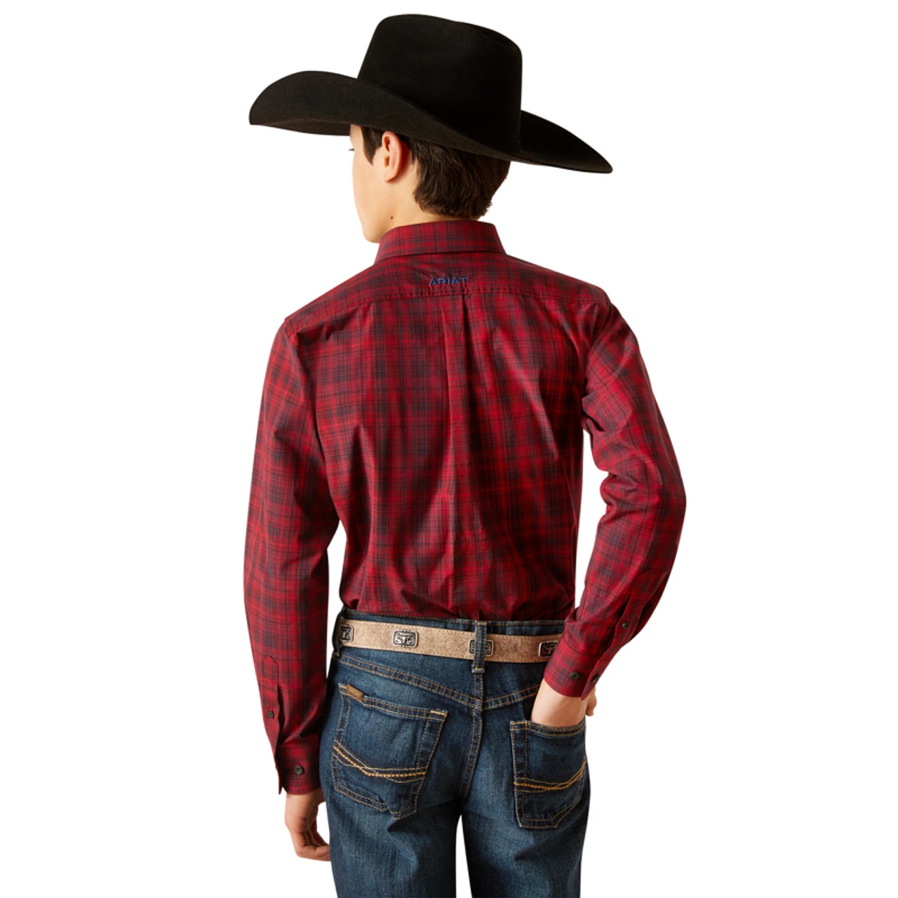 Ariat Boy's Red Pro Series Paxton Classic Fit Long Sleeve Shirt - Image 3