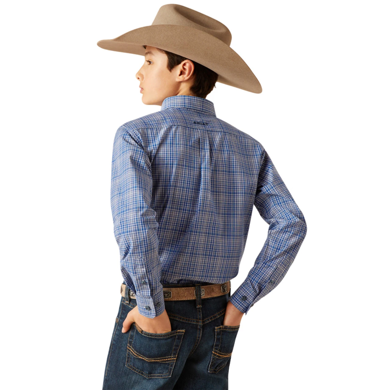 Ariat Boy's Blue Pro Series Pitt Classic Fit Long Sleeve Shirt - Image 3
