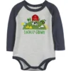 John Deere Infant Boys Locally Grown Raglan Long Sleeve Shirt In Heather Grey With Navy Sleeves