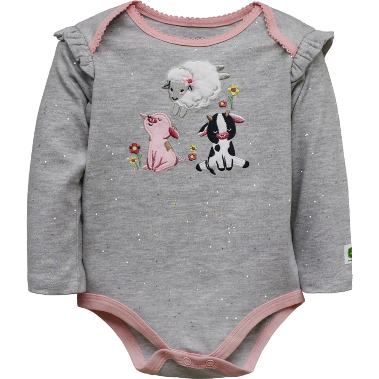John Deere Infant Girls Farming Heather Grey Glitter Long Sleeve Bodysuit