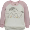 John Deere Toddler Girls Horse Love Oatmeal Heather With Pink Raglan Long Sleeve Sweater