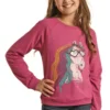 Rock & Roll Cowgirl Girl's Horse Print Graphic Dark Orchid Long Sleeve Sweater Shirt