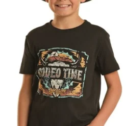Rock & Roll Cowboy Boy's Dale Rodeo Time Black Short Sleeve Shirt