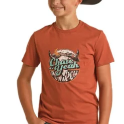 Rock & Roll Cowboy Boy's Dale Chute Yeah Rust Short Sleeve Shirt