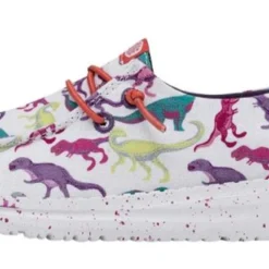 Hey Dude Girls Wendy Youth Dino White/Pink Casual Shoes