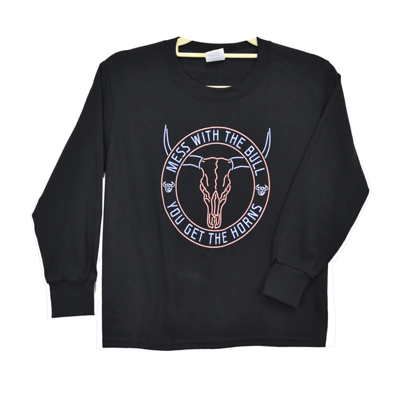 Cowboy Hardware Boy's Black Mess With The Bull Logo Graphic Long Sleeve Shirt
