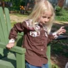 Cowgirl Hardware Youth Girls Brown Cow Print Western Long Sleeve Shirt