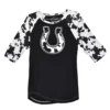 Cowgirl Hardware Youth Girls Black Cow Print Horseshoe Graphic Long Sleeve Shirt