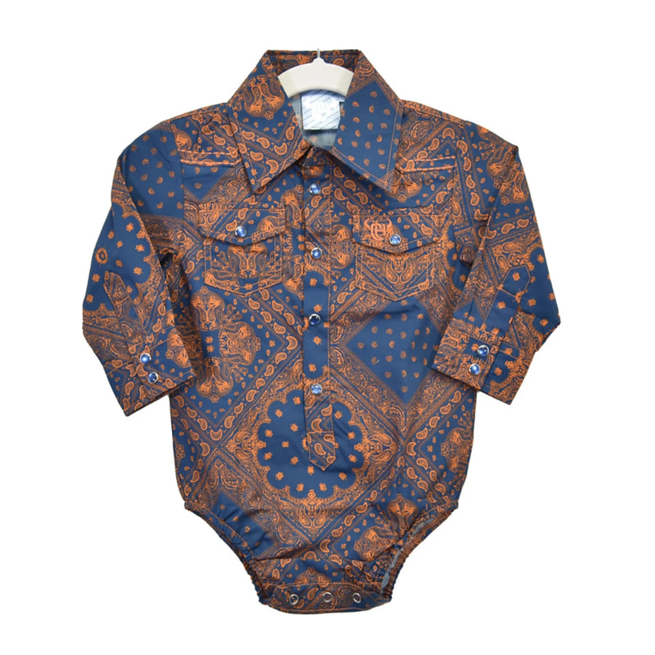 Cowboy Hardware Infant Boys Orange/Blue Bandana Print Long Sleeve Onesie