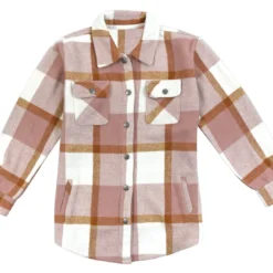 Victory Sportswear Girl's Microfleece Long Sleeve Soft Plaid Flannel Snap Up Shirt Jacket