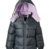 Pink Platinum Big Girl's Ripstop Puffer Winter Jacket, Ebony